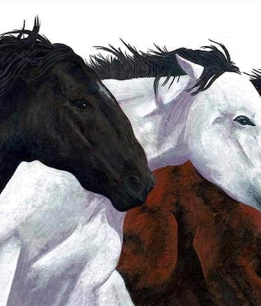 A group of three horses galloping in a field