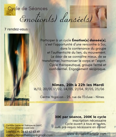cycle danse thérapie soin Nîmes Yogalion 7 séances groupe fermé inscription