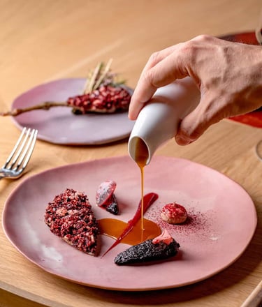 Exquisite fine dining dish at Hélène Darroze, The Connaught – Michelin-starred artistry on a plate.
