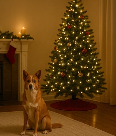 Christmas décor arranged safely away from pets.