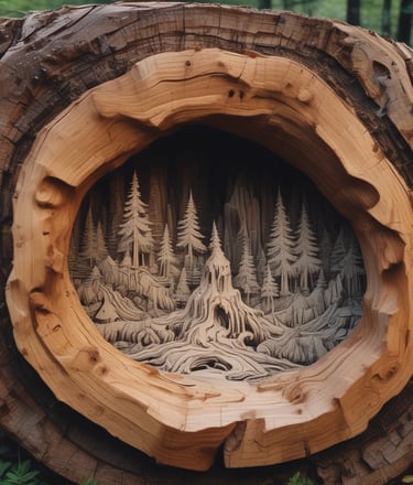 Close-up of a wooden photo engraving showing fine details and warm tones