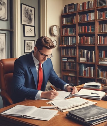 An inviting workspace featuring an open ebook on marketing strategies with a cup of coffee nearby.