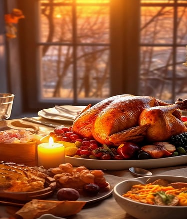 thanksgiving feast on an autumn day with food and candles