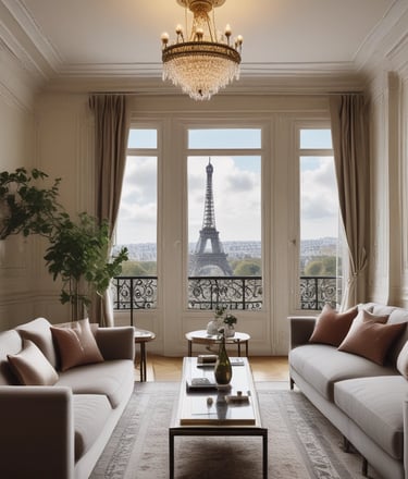 a living room with a chandelier and a chandelier