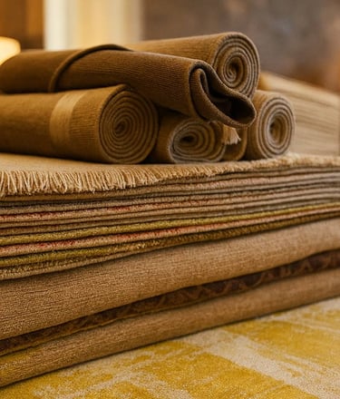 Stack of handmade luxury carpets - Vezari Living