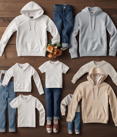 A stylish display of casual clothing items on hangers.