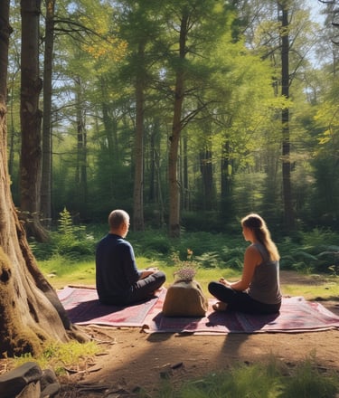 An inviting space filled with herbs, incense, and spiritual tools on rustic shelves.