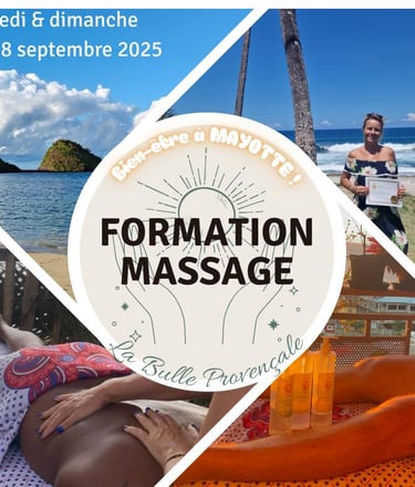affiche des prochaines formations massages par la bulle provençale