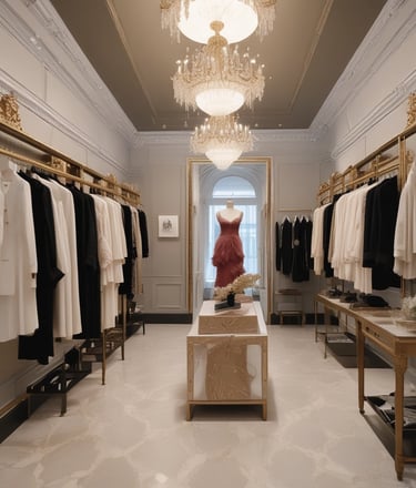 A well-organized store interior with neatly arranged products. Various home goods and decorations are displayed, including kitchenware, artificial flowers, and textiles. Shelves are filled with neatly stacked items, and the store is brightly lit with natural and artificial light.