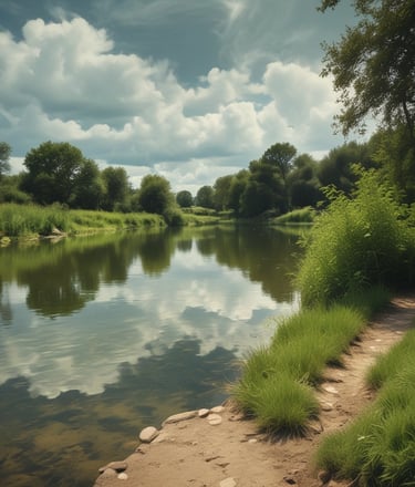Fisherman casting a line into a calm lake at sunrise