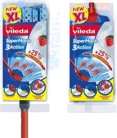 a pair of two cleaning products with a red handle