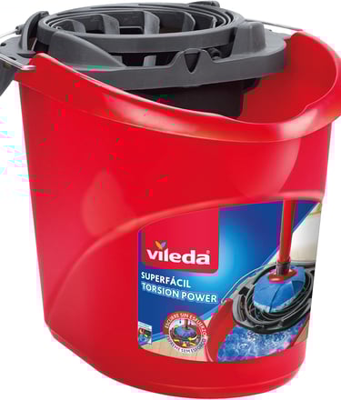 a red bucket bucket with a red handle and a black handle