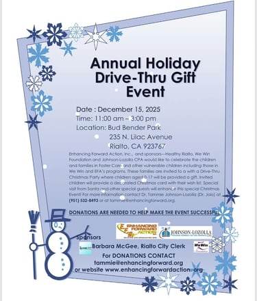 Enhancing Forward Action image of Annual Holiday Drive-Thru Gift Flyer, Dec 15,  2025 at 11  - 3; location: 235 N. Lilac Ave 
