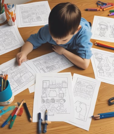 A colorful display of printable worksheets featuring alphabets and puzzles.
