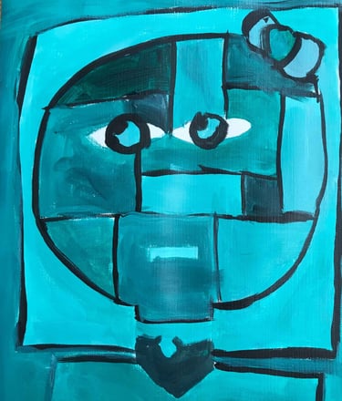 painting of an abstract head using color tones