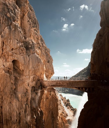 Caminito del Rey gorge with cliffs and a walkway bridge