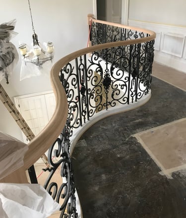 Custom curved balcony railing installation in Weddington NC