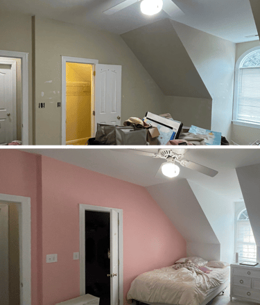 Accent wall painting before and after in Matthews NC