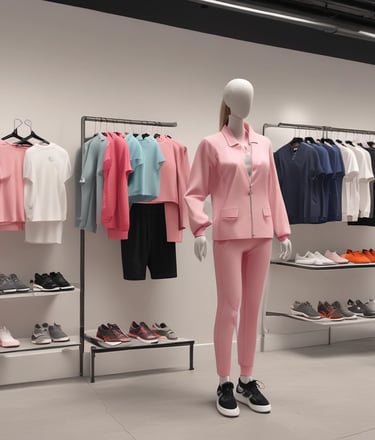 An upscale boutique interior showcasing high-end clothing displays.