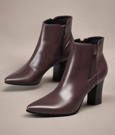 A pair of elegant black high-heeled shoes adorned with gold studded straps displayed on a shelf. The shoes are positioned on an angled rack with another pair of beige shoes visible on a lower shelf. The lighting and shelves give a luxurious and sophisticated ambiance.