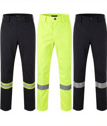 High-visibility reflective jacket glowing under streetlights at dusk