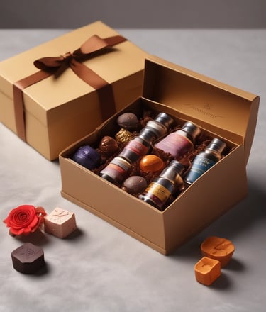 A pastel-toned romantic gift box with delicate ribbons and soft floral decorations