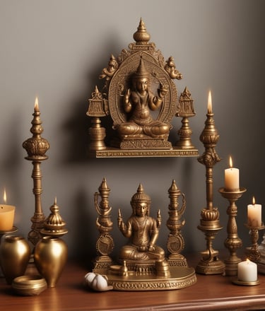 A beautifully crafted brass idol of Lord Ganesha with intricate detailing, glowing softly in warm light.