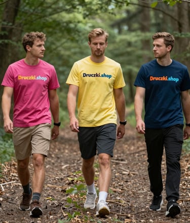 A stylish men's T-shirt with vibrant DTF print, displayed on a clean white background