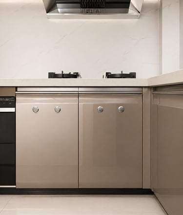 Champagne modern kitchen with high gloss cabinet finish