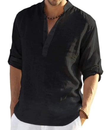 black shirt and white pants