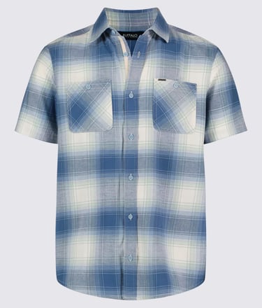 short sleeve blue plaid shirt