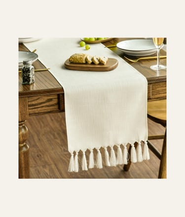 Artoid Mode Beige Tassel Table Runner