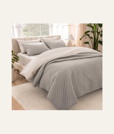 Bare Home Coverlet Set - Full Queen - Light Grey