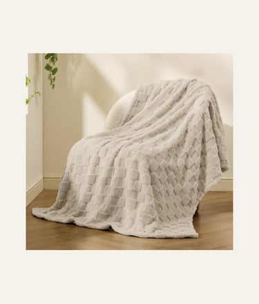Bedsure GentleSoft Neutral Throw Checkered Fleece Blanket