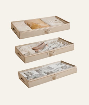 Berdeng 3 Pack Under Bed Storage Containers Beige