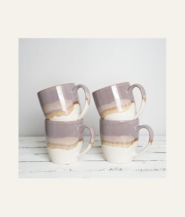Picture of Bosmarlin Ceramic Coffee Mug Set of four in white, beige and light purple