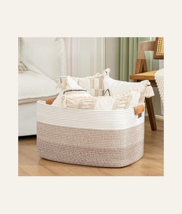 danpinera Blanket Basket, 72L Woven Storage basket gradient brown 