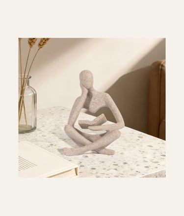 Etartjmhnb Sculpture Abstract Thinker Statue Reading Figurine in Beige 