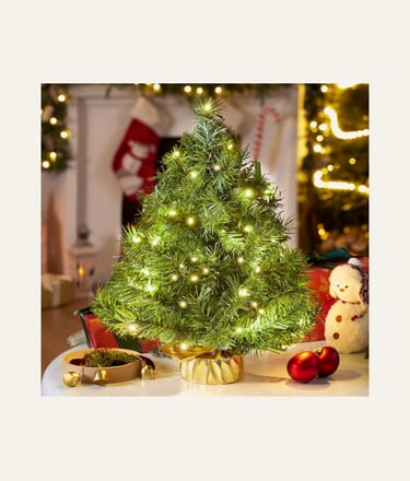 JOIEDOMI 24 2FT Small Tabletop Christmas Tree with LED Warm Lights