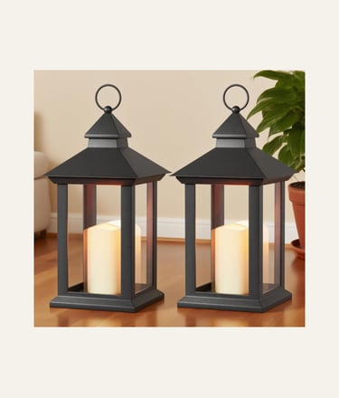 JOIONE Christmas Lanterns Decorative Indoor, 2 Packs 14 Battery-Powered Waterproof Black LED Candle 
