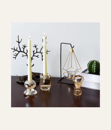 Picture of three Amber Crystal Candle Holder - Champagne color 