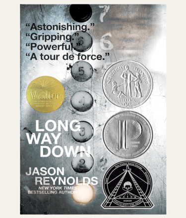 Book cover of Long Way Down - coins of various sizes in silver and one in gold