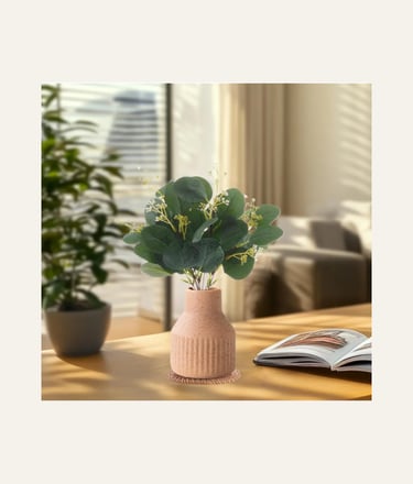 Mia Ten Artificial Eucalyptus Greenery Stems in Ceramic Vase 10Pcs Fake Plants Eucalyptus Leaves 