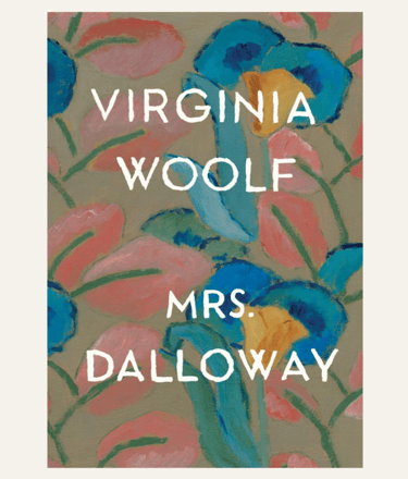 book cover of Mrs Dalloway - watercolor background blue, green red and some yellow