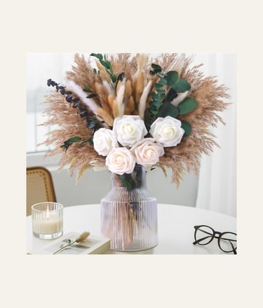 NortureFlora  Artificial Roses & Natural Pampas Grass 