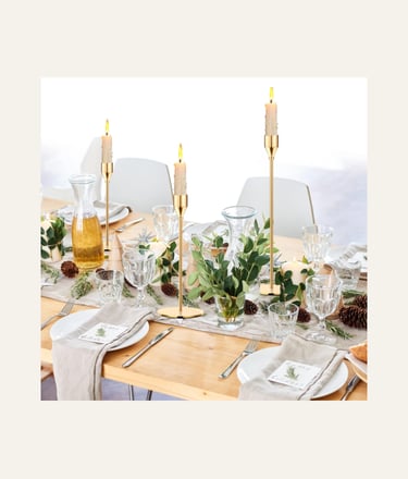 Oatnauxil Metal Gold Taper Candle Holder with Dinning table set up