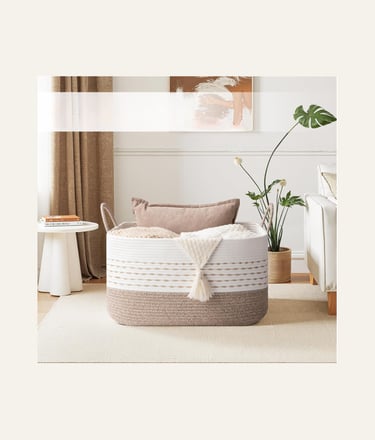 OIASKET Large Blanket Basket for Living Room, 75L Beige White