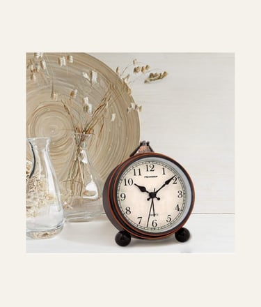 Peakeep 4 Small Battery Operated Antique Retro Analog Alarm Clock with Contour Lines in Gold