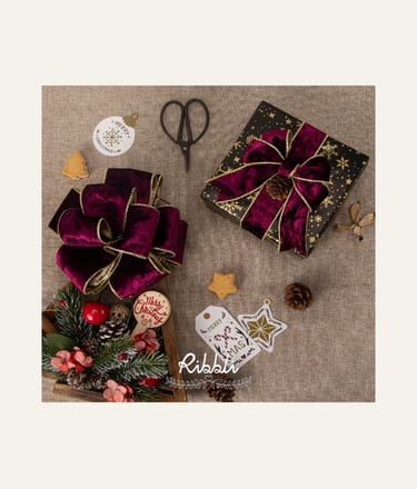 Ribbli Burgundy Crushed Velvet Wired Ribbon 2.5 Inch Christmas Ribbon and gifts