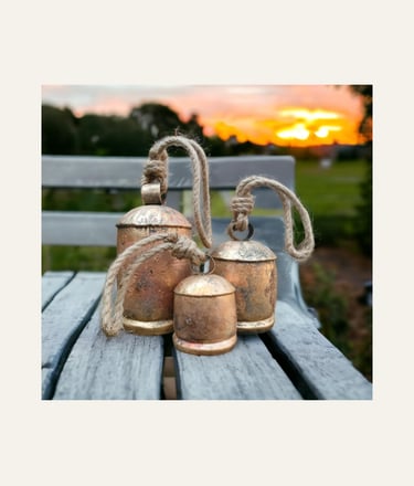 Siddhivinayak Overseas Set of 3 Metal Christmas Bells for Decoration Rustic Brass Gold Large Bell 